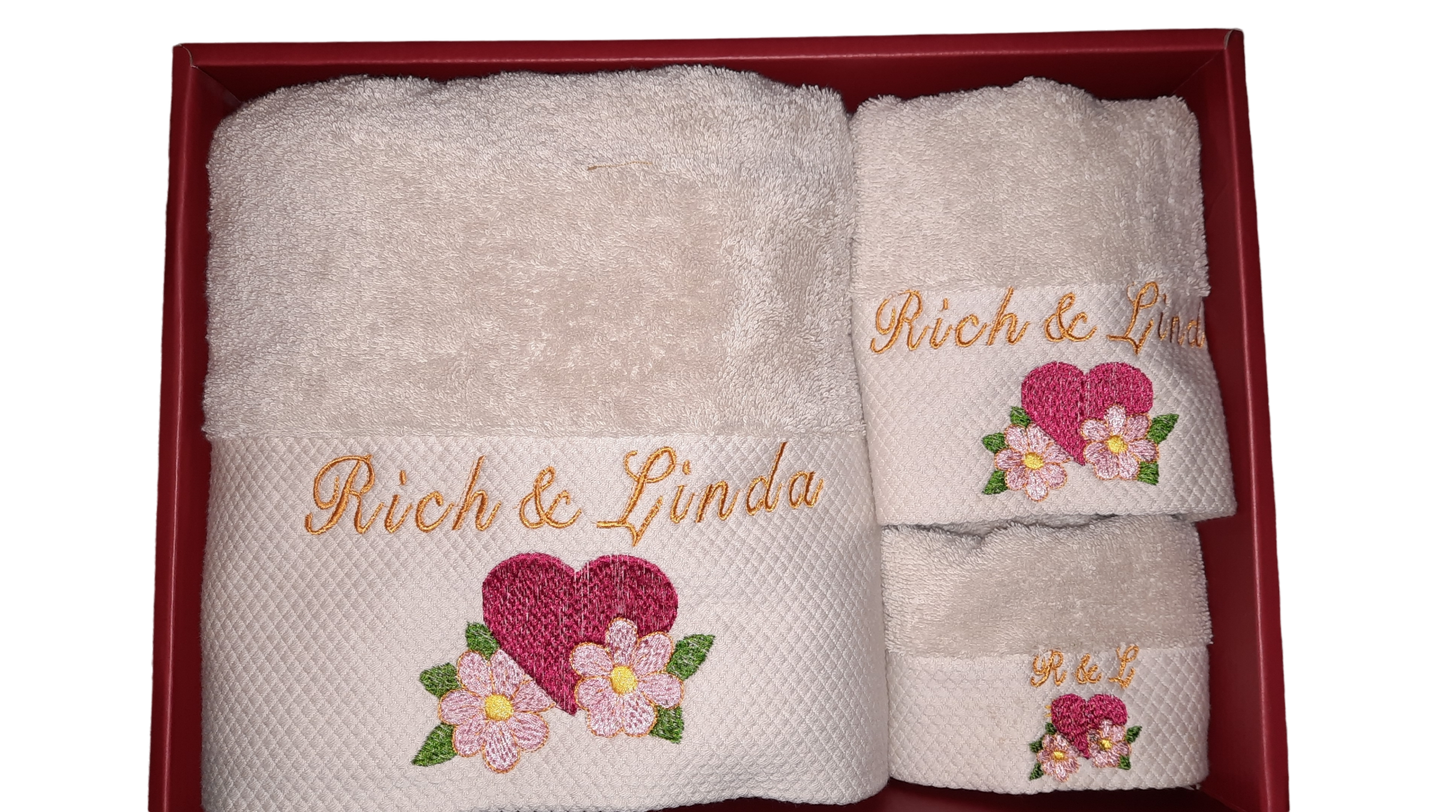 3 pieces Heart Floewers embroidery towels