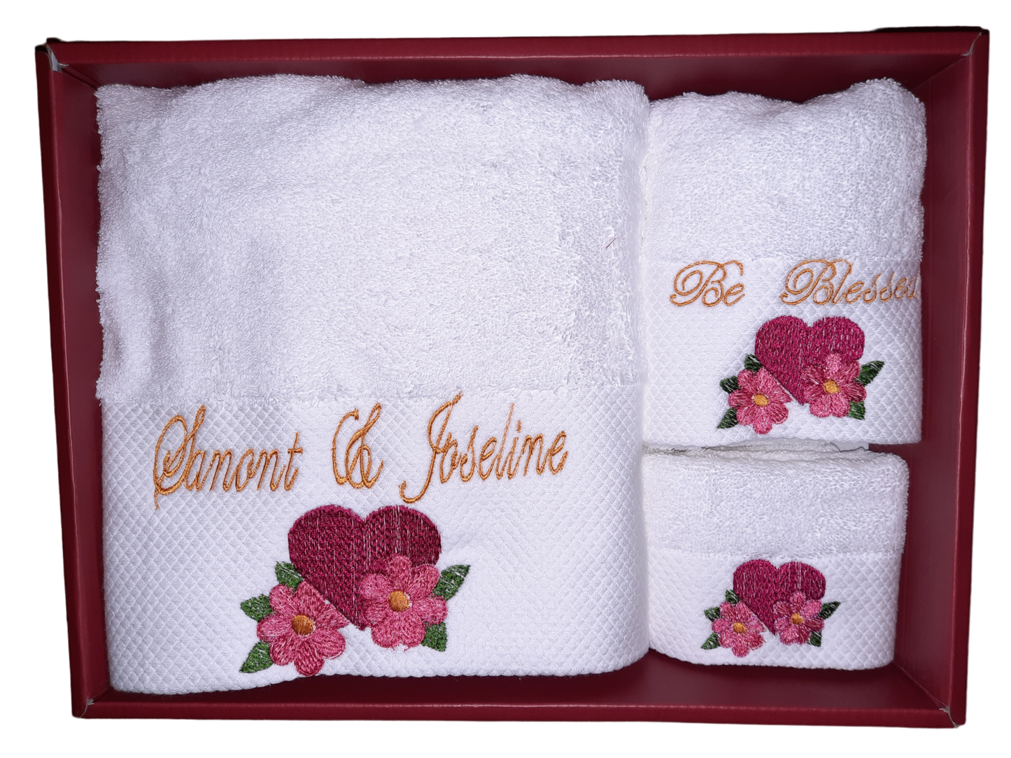 3 pieces Heart Floewers embroidery towels