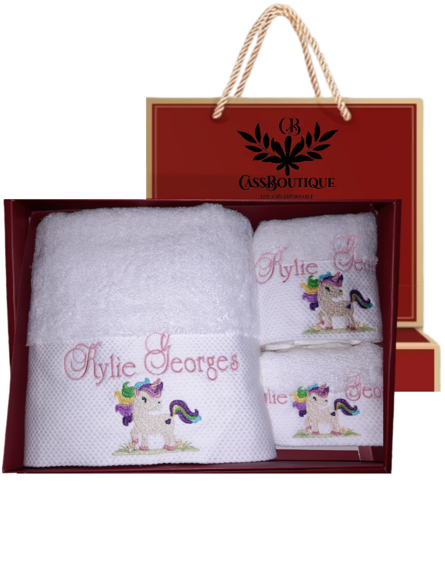 3pieces Unicorn Embroidery Towels Gifts Sets