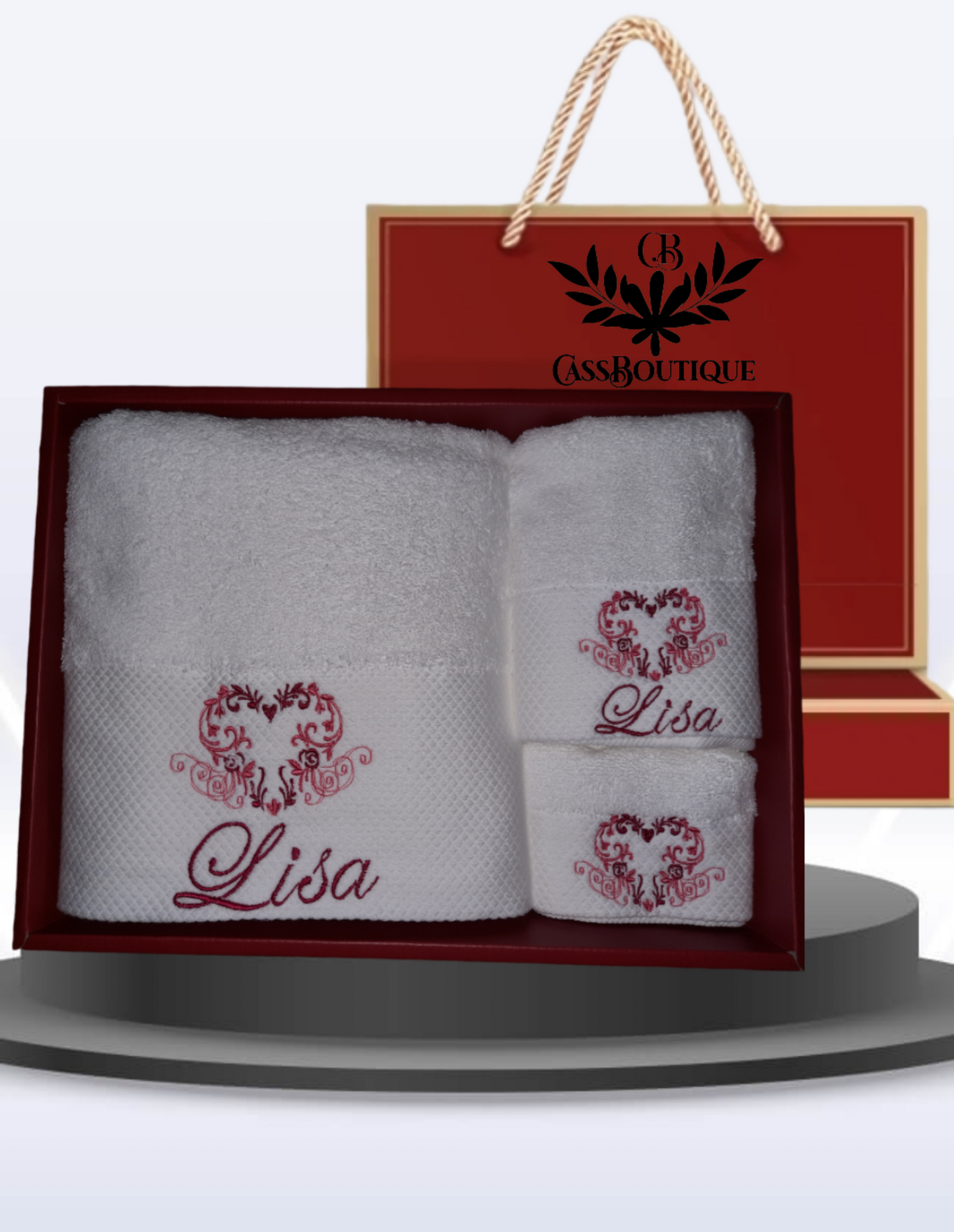 3 pieces Heart Design embroidery towels gifs sets