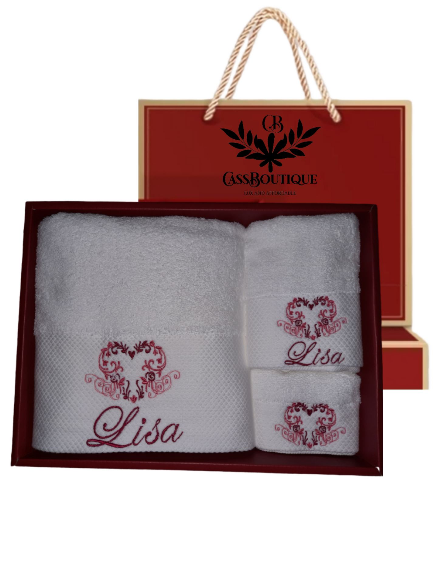 3 pieces Heart Design embroidery towels gifs sets