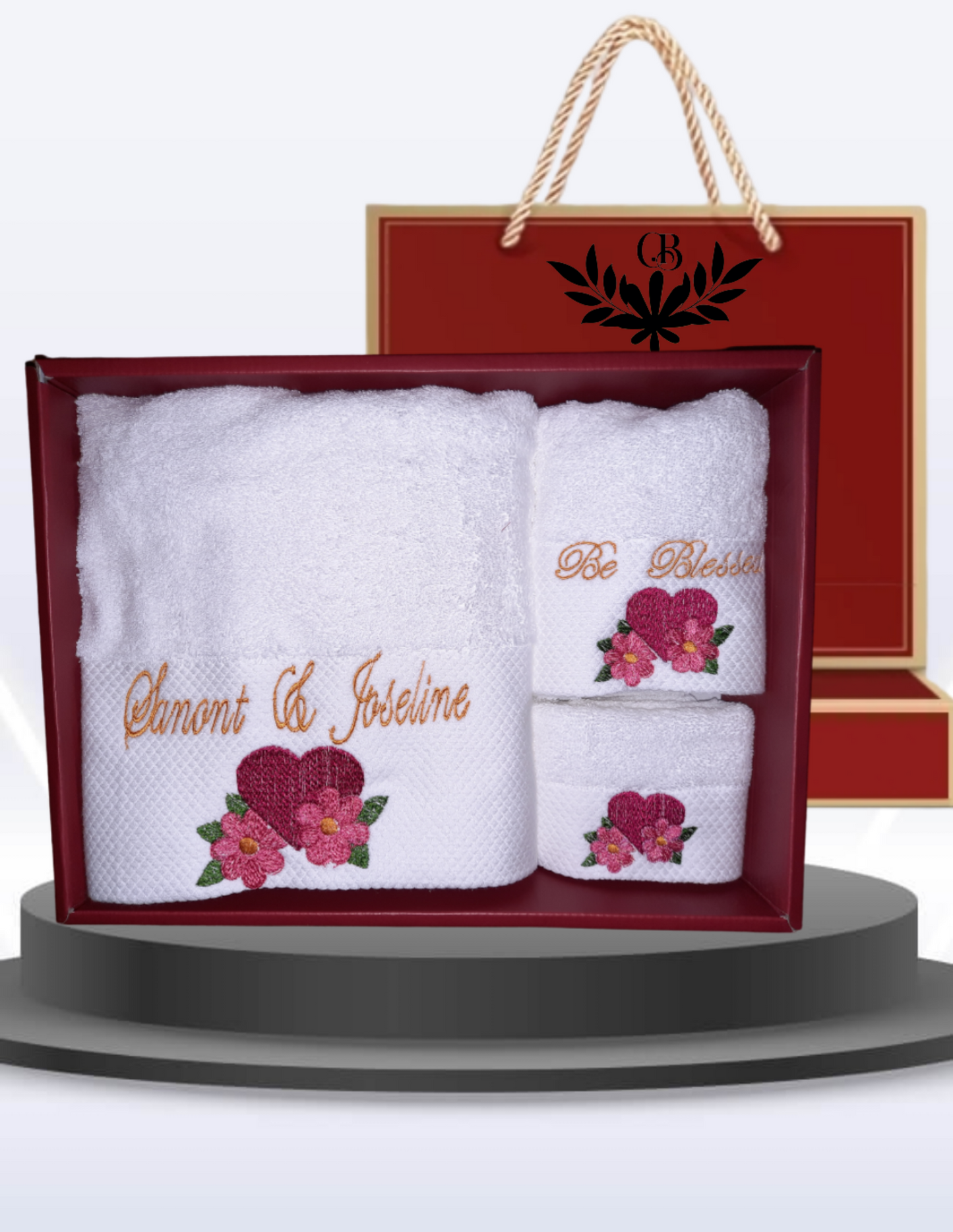 3 pieces Heart Floewers embroidery towels