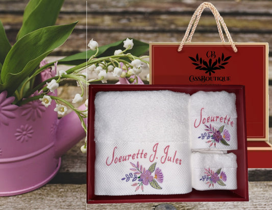 3Pieces Bird Flowers embroidery Towel gift sets